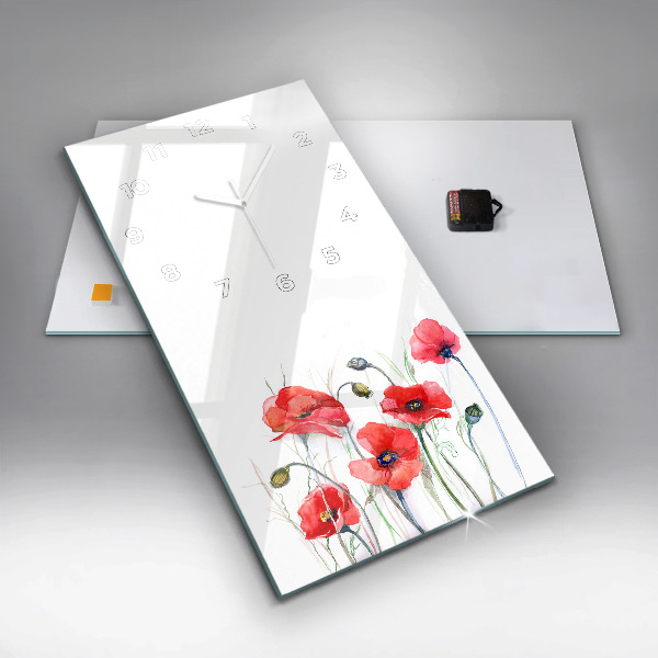 Horloge rectangulaire verticale Coquelicots rouges peints