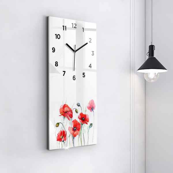 Horloge rectangulaire verticale Coquelicots rouges peints