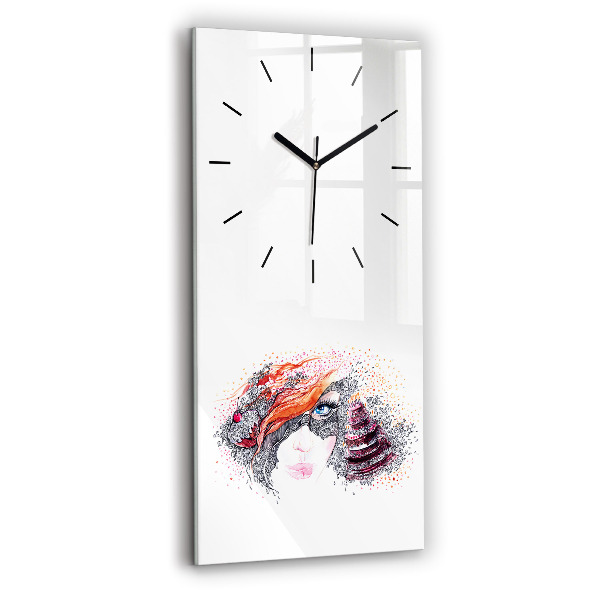 Horloge rectangulaire verticale Douce femme avec un gâteau