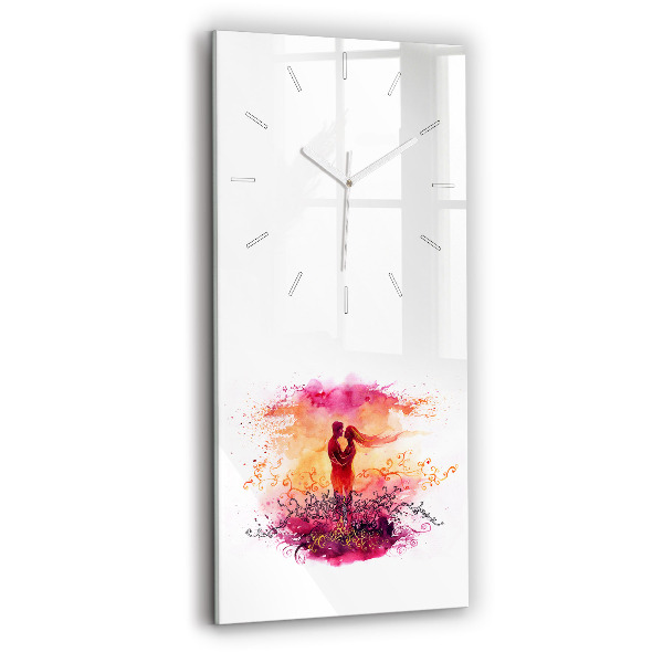 Horloge rectangulaire verticale 'Couple amoureux à l''aquarelle'