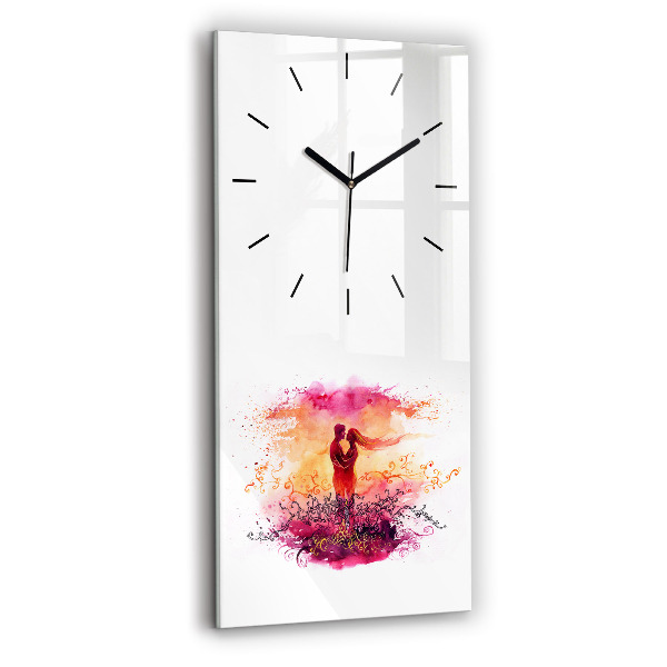 Horloge rectangulaire verticale 'Couple amoureux à l''aquarelle'