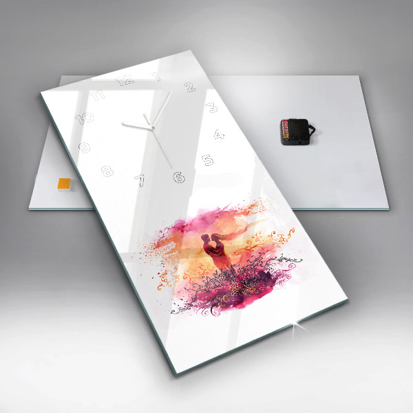 Horloge rectangulaire verticale 'Couple amoureux à l''aquarelle'