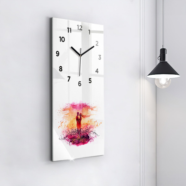 Horloge rectangulaire verticale 'Couple amoureux à l''aquarelle'
