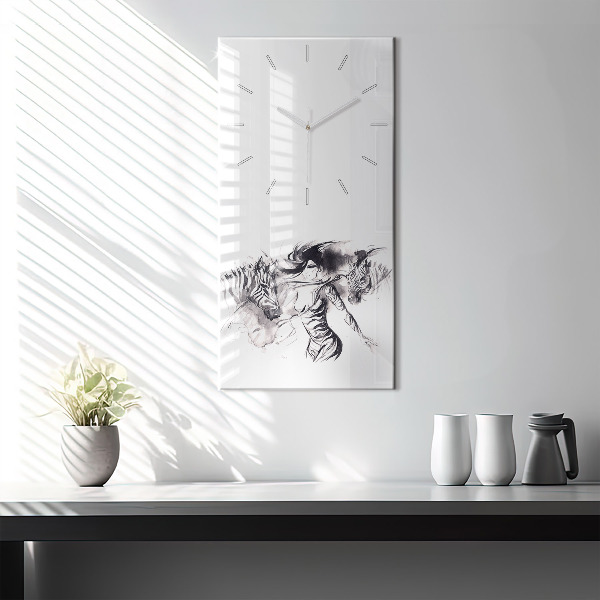 Horloge rectangulaire verticale Femme et zèbres