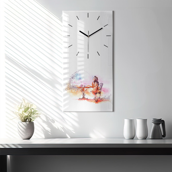 Horloge rectangulaire verticale Femme buvant du thé