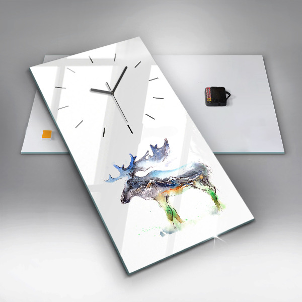 Horloge rectangulaire verticale 'Paysage d''élans et de montagnes'
