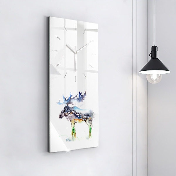 Horloge rectangulaire verticale 'Paysage d''élans et de montagnes'