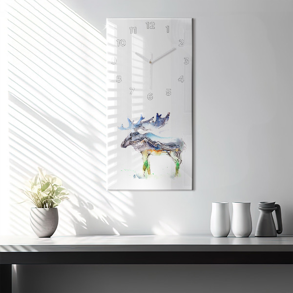 Horloge rectangulaire verticale 'Paysage d''élans et de montagnes'