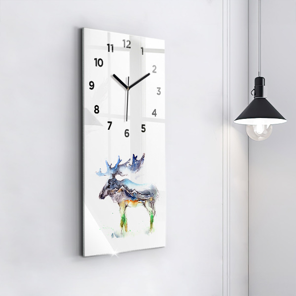 Horloge rectangulaire verticale 'Paysage d''élans et de montagnes'