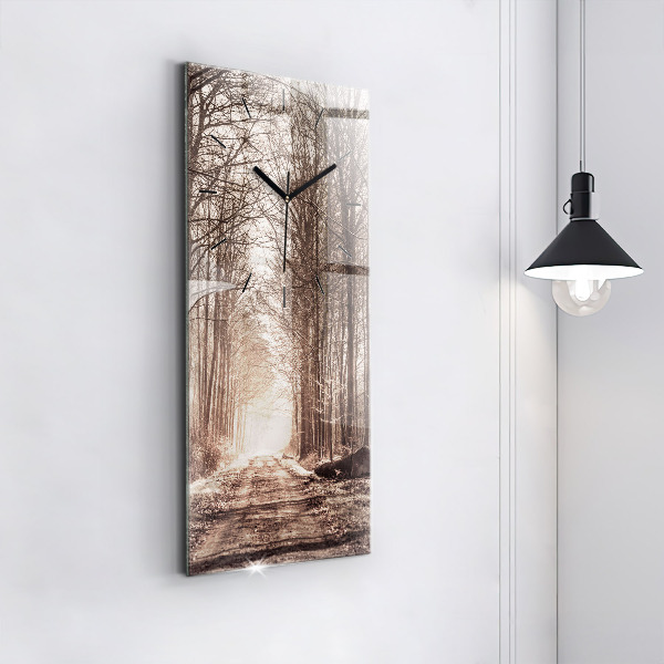 Horloge rectangulaire verticale Chemin forestier en sépia