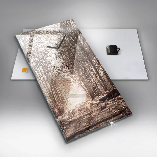 Horloge rectangulaire verticale Chemin forestier en sépia