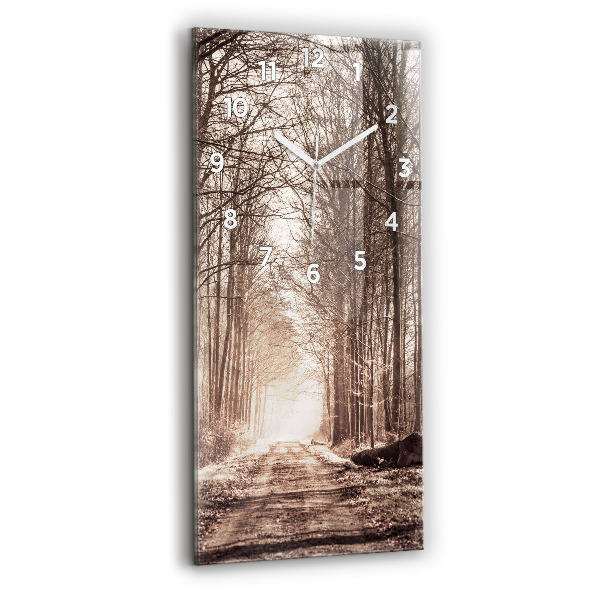 Horloge rectangulaire verticale Chemin forestier en sépia
