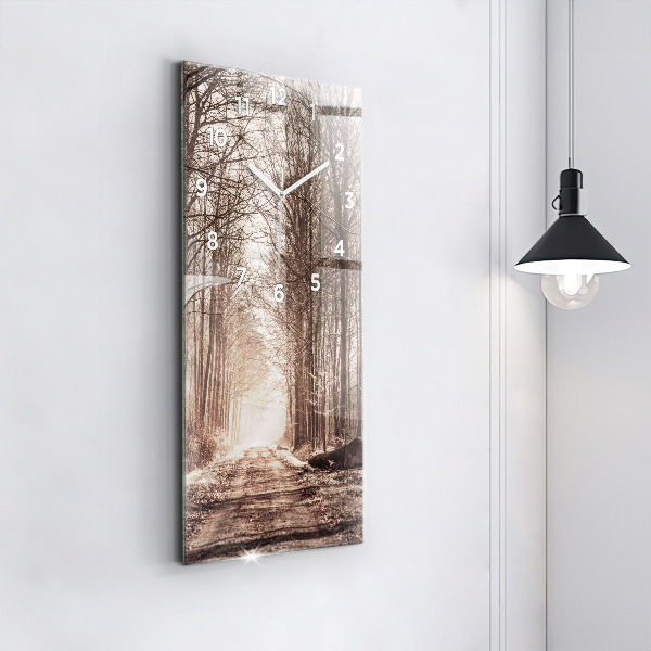 Horloge rectangulaire verticale Chemin forestier en sépia