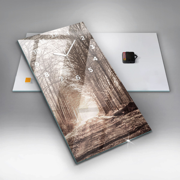 Horloge rectangulaire verticale Chemin forestier en sépia