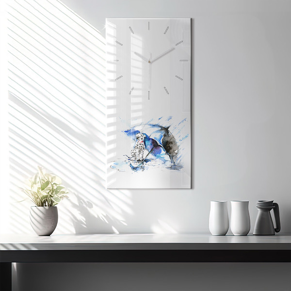 Horloge rectangulaire verticale Dalmatien et parapluie