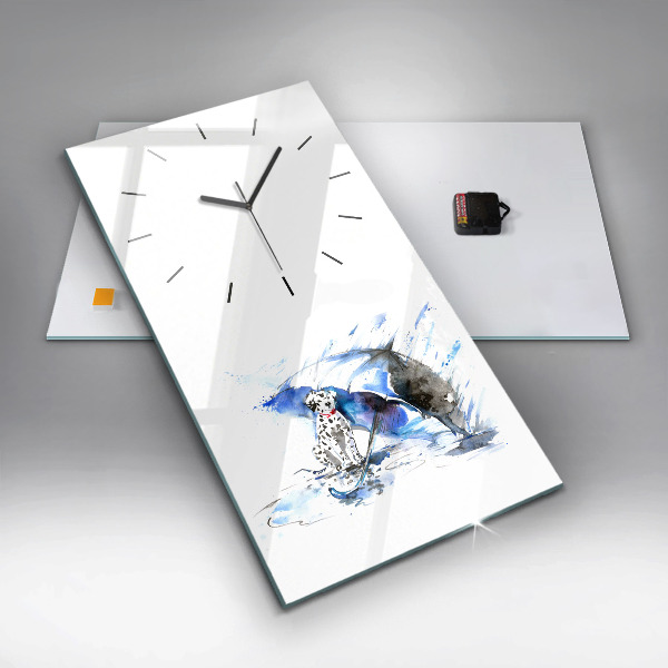 Horloge rectangulaire verticale Dalmatien et parapluie