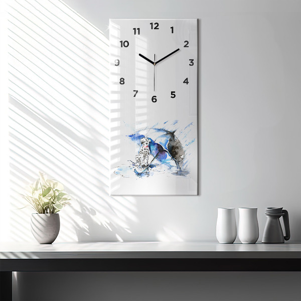 Horloge rectangulaire verticale Dalmatien et parapluie