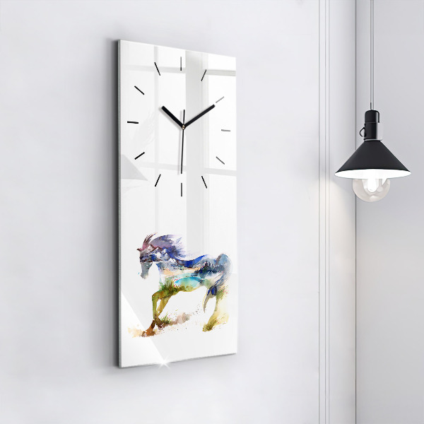 Horloge rectangulaire verticale Montagnes peintes et cheval