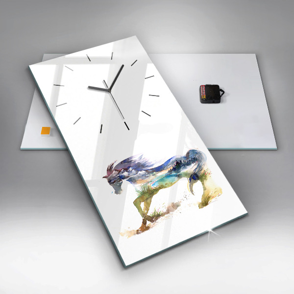 Horloge rectangulaire verticale Montagnes peintes et cheval