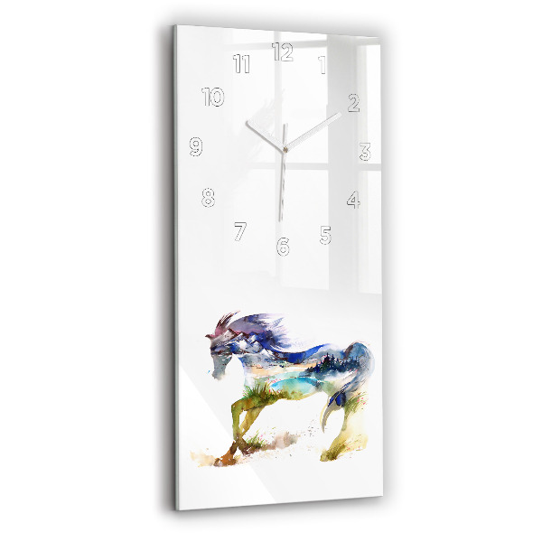 Horloge rectangulaire verticale Montagnes peintes et cheval