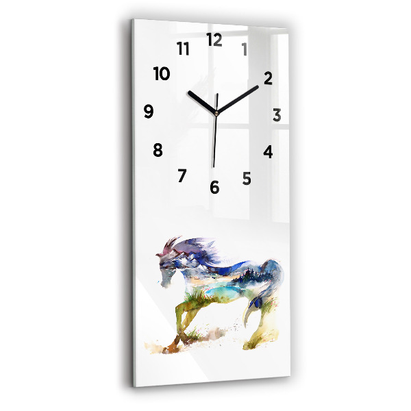 Horloge rectangulaire verticale Montagnes peintes et cheval