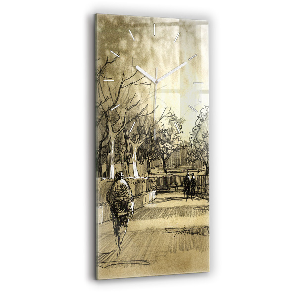 Horloge rectangulaire verticale Parc et arbres en sépia