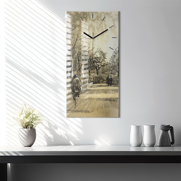 Horloge rectangulaire verticale Parc et arbres en sépia