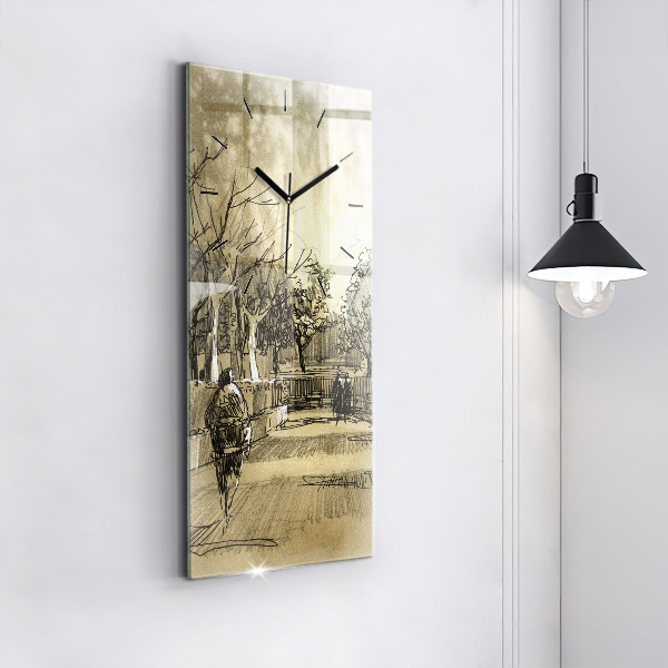 Horloge rectangulaire verticale Parc et arbres en sépia