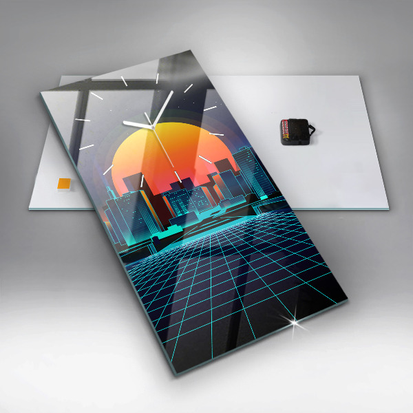 Horloge murale verticale La ville du cyberespace