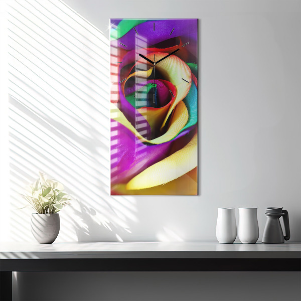Horloge rectangulaire verticale Rose arc-en-ciel