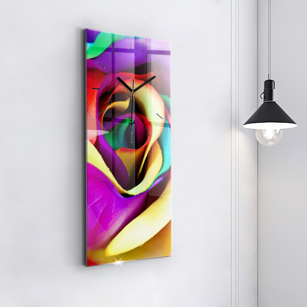 Horloge rectangulaire verticale Rose arc-en-ciel
