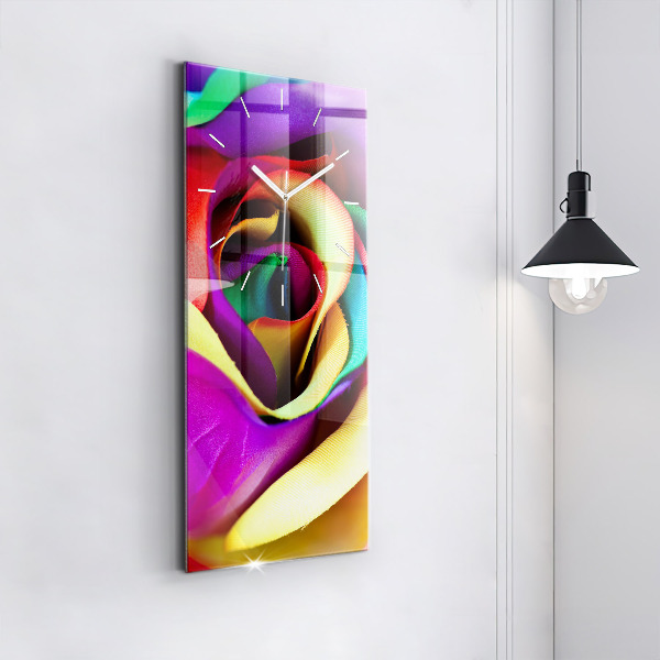 Horloge rectangulaire verticale Rose arc-en-ciel