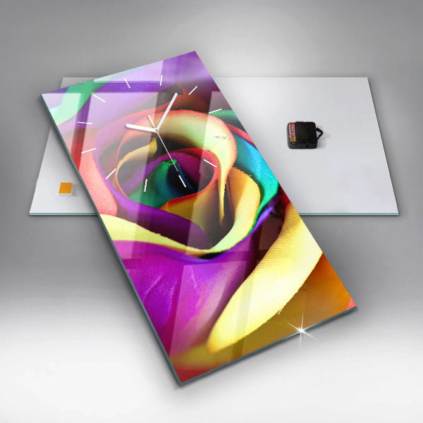 Horloge rectangulaire verticale Rose arc-en-ciel