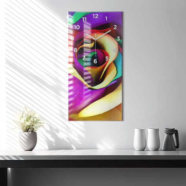 Horloge rectangulaire verticale Rose arc-en-ciel