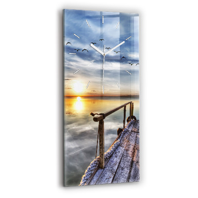 Horloge rectangulaire verticale Coucher de soleil sur le lac