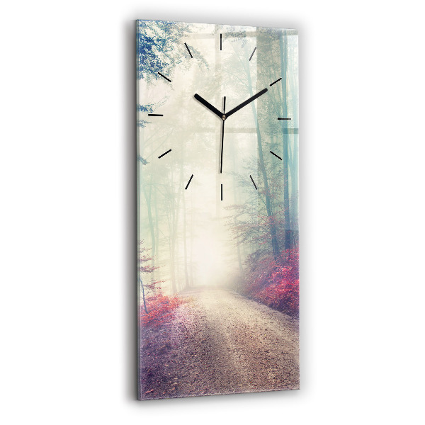 Horloge rectangulaire verticale 'Route d''automne Forêt Brouillard'
