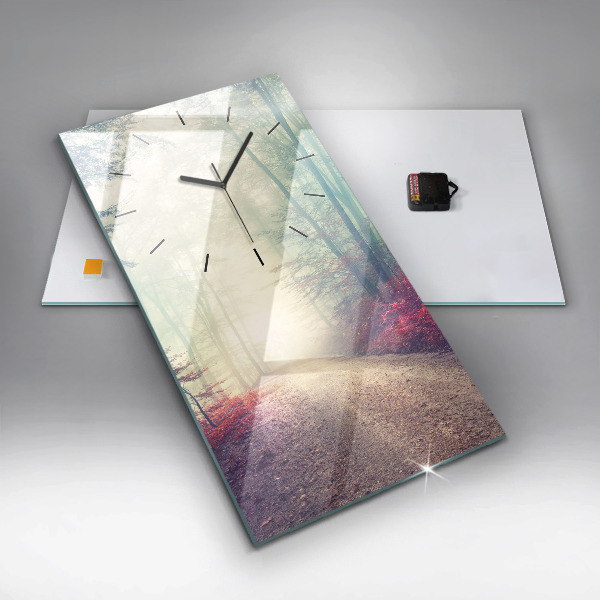 Horloge rectangulaire verticale 'Route d''automne Forêt Brouillard'