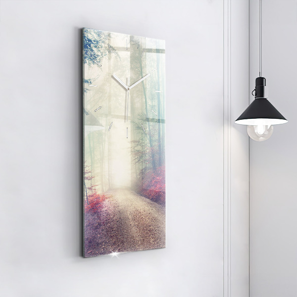 Horloge rectangulaire verticale 'Route d''automne Forêt Brouillard'