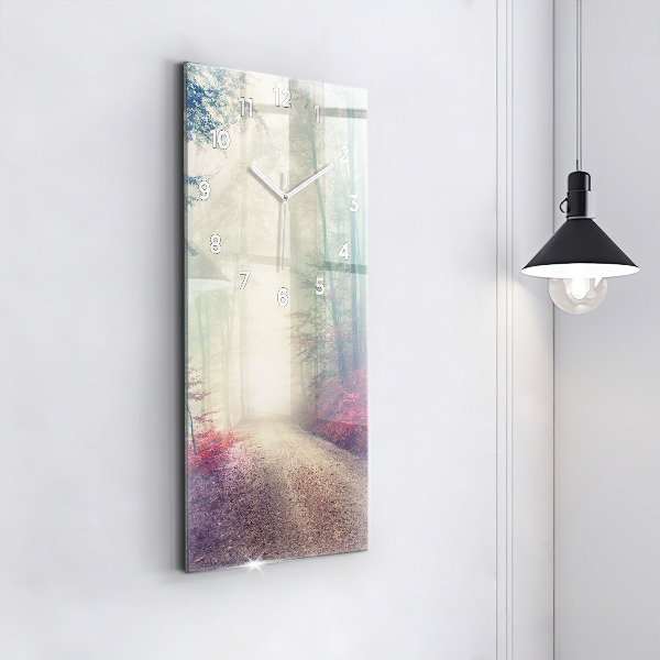 Horloge rectangulaire verticale 'Route d''automne Forêt Brouillard'