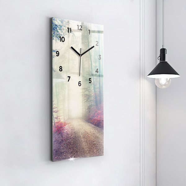Horloge rectangulaire verticale 'Route d''automne Forêt Brouillard'