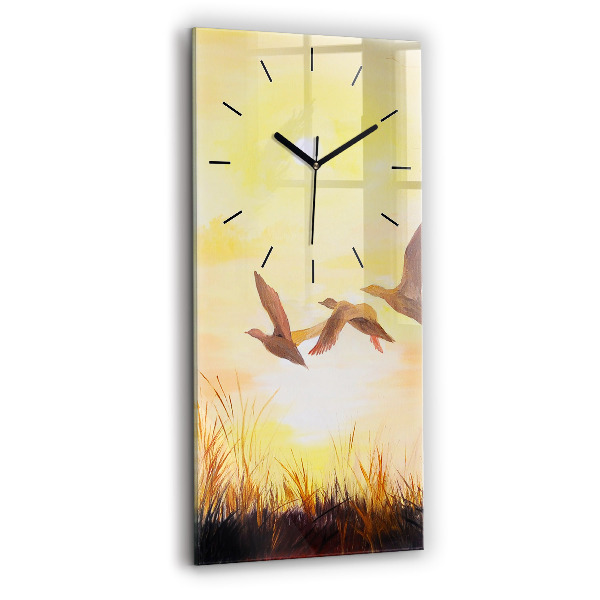 Horloge rectangulaire verticale Grues au coucher du soleil
