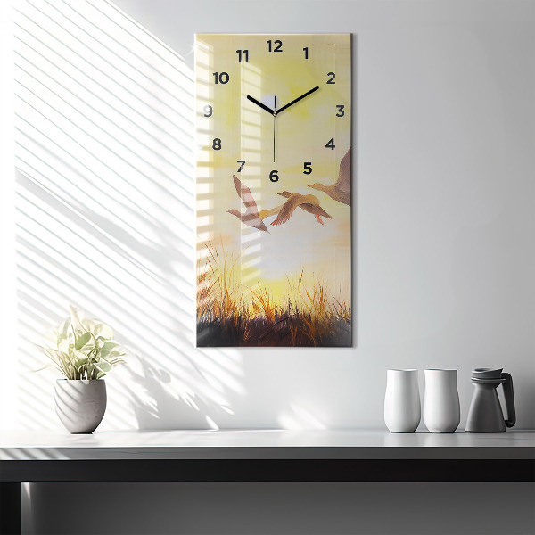 Horloge rectangulaire verticale Grues au coucher du soleil