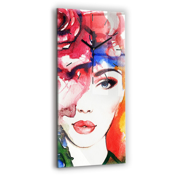Horloge rectangulaire verticale 'Portrait coloré d''une femme'