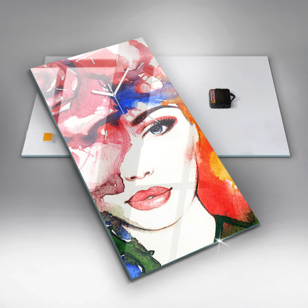 Horloge rectangulaire verticale 'Portrait coloré d''une femme'
