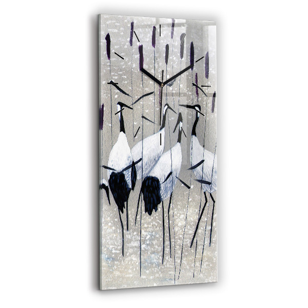 Horloge rectangulaire verticale Grues dans les roseaux