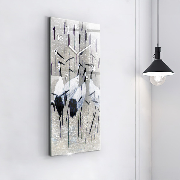 Horloge rectangulaire verticale Grues dans les roseaux