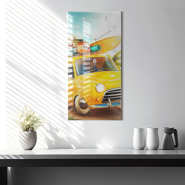 Horloge murale verticale Voiture avec planche de surf