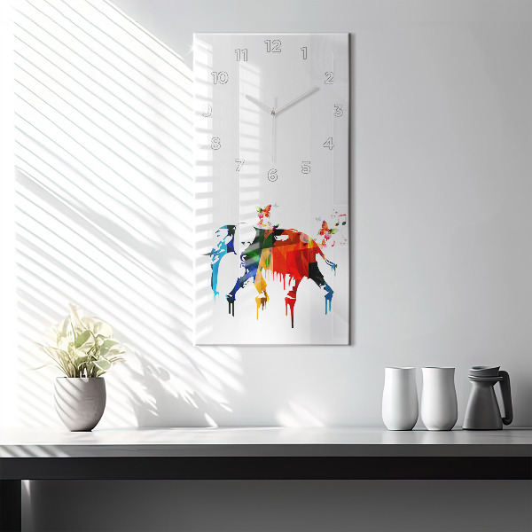 Horloge murale verticale Éléphant peint en couleurs
