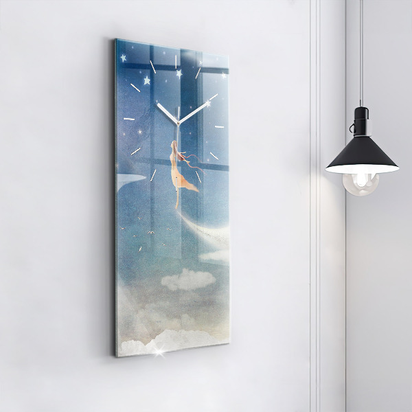 Horloge murale verticale Fille sur la lune