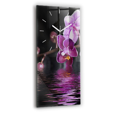 Horloge rectangulaire verticale 'Fleur d''orchidée sur l''eau'